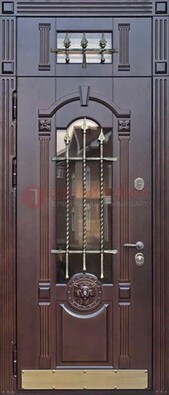 Металлическая дверь массив со стеклом и ковкой с фрамугой ДСК-249 в Старой Купавне