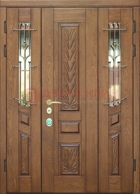 Полуторная стальная дверь массив со стеклом и ковкой ДСК-250 в Старой Купавне