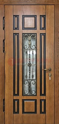 Двухцветная железная дверь Винорит со стеклом и ковкой ДСК-264 в Старой Купавне
