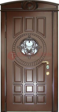 Шоколадная металлическая дверь Винорит со стеклом и ковкой ДСК-269 в Старой Купавне