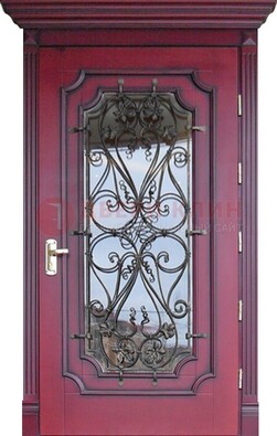 Красная стальная дверь Винорит со стеклом и ковкой ДСК-271 в Старой Купавне