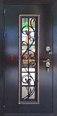 Железная дверь с порошковым напылением стеклом и ковкой ДСК-279 в Старой Купавне