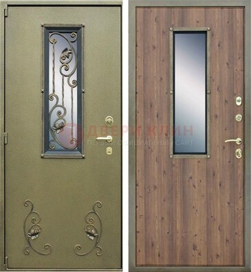 Офисная железная дверь со стеклом и ковкой ДСК-44 в Старой Купавне