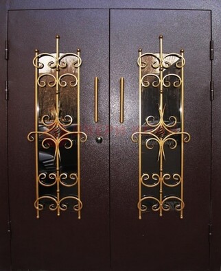 Металлическая дверь с ковкой и остеклением ДСК-49 в Старой Купавне
