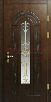 Дизайнерская металлическая дверь со стеклом и ковкой ДСК-50 в Старой Купавне