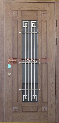 Стандартная железная дверь со стеклом темным и ковкой ДСК-5 в Старой Купавне