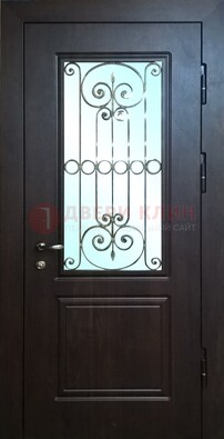 Железная дверь со стеклом и ковкой ДСК-65 для общественных зданий в Старой Купавне