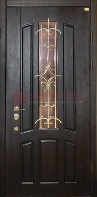Металлическая дверь со стеклом и ковкой ДСК-79 для загородного дома в Старой Купавне