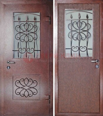 Железная дверь с прозрачным стеклом и ковкой ДСК-85 в кафе в Старой Купавне