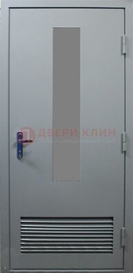 Серая металлическая техническая дверь с декоративной вставкой ДТ-14 в Старой Купавне