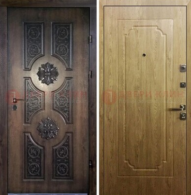 Железная коричневая дверь с виноритом и Золотой дуб внутри ДВТ-101 в Старой Купавне