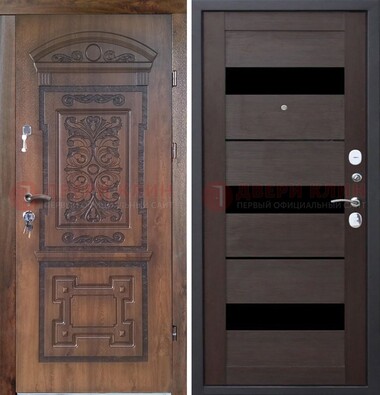 Стальная коричневая филенчатая дверь с виноритом и темной МДФ ДВТ-122 в Старой Купавне