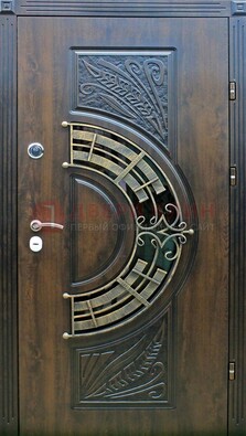 Металлическая филенчатая дверь с виноритом и стеклом ДВТ-144 в Старой Купавне