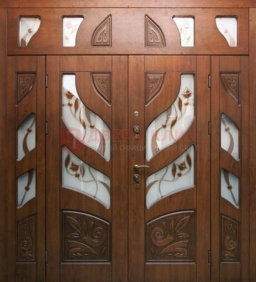 Элитная двухстворчатая дверь с витражным стеклом ДВТ-173 в Старой Купавне