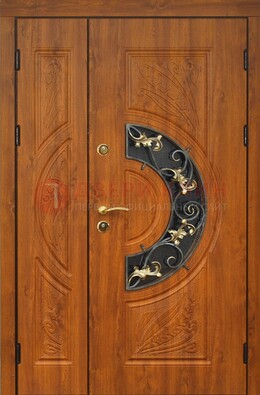 Входная дверь цвета золотой дуб с виноритом и ковкой ДВТ-176 в Старой Купавне