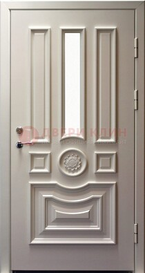 Белая уличная дверь с виноритом и стеклом ДВТ-201 в Старой Купавне