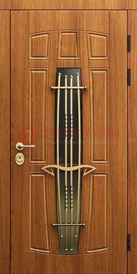 Входная коричневая дверь с терморазрывом и фрезерованной МДФ ДВТ-75 в Старой Купавне
