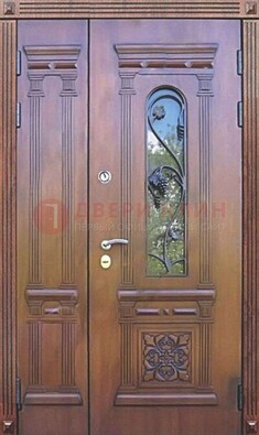Железная коричневая филенчатая дверь с виноритом и МДФ ДВТ-85 в Старой Купавне