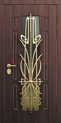 Железная темная дверь с виноритом и МДФ со стеклом ДВТ-86 в Старой Купавне