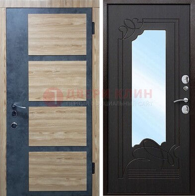 Светлая металлическая дверь c фрезерованной МДФ с зеркалом ДЗ-103 в Старой Купавне