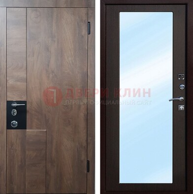 Коричневая металлическая дверь c МДФ с зеркалом ДЗ-106 в Старой Купавне