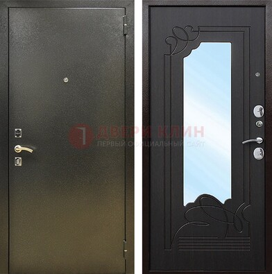 Железная темная дверь c порошковым напылением и МДФ с узором и зеркалом ДЗ-111 в Старой Купавне