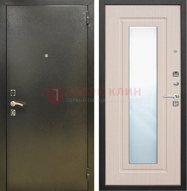 Входная темная дверь c порошковым покрытием и МДФ Белый дуб и зеркалом ДЗ-112 в Старой Купавне