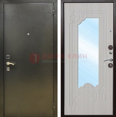 Входная темно-серая дверь c порошковым покрытием и МДФ с резьбой и зеркалом ДЗ-113 в Старой Купавне