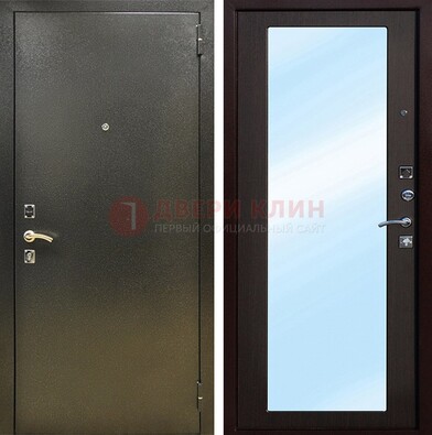 Входная темно-серая дверь c порошковым покрытием и МДФ с зеркалом ДЗ-114 в Старой Купавне