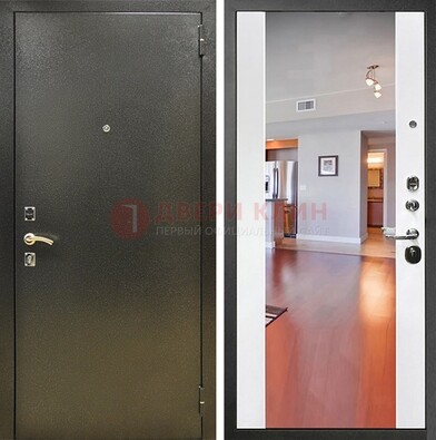 Входная темно-серая дверь c порошковым покрытием и Белой МДФ с зеркалом ДЗ-115 в Старой Купавне
