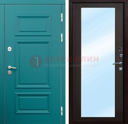Зеленая входная дверь терморазрыв c виноритом и МДФ с зеркалом ДЗ-122 в Старой Купавне
