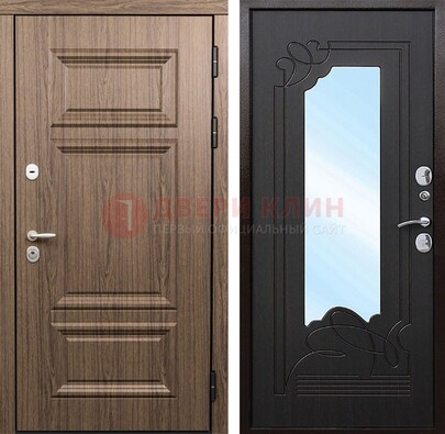 Входная коричневая дверь с зеркалом МДФ Венге ДЗ-127 в Старой Купавне