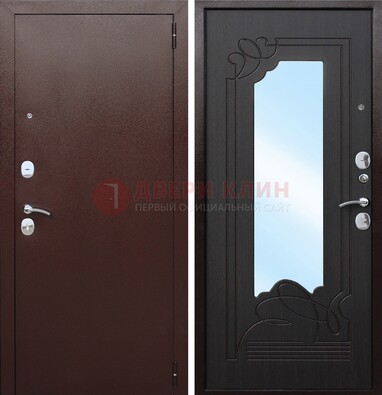 Коричневая стальная дверь с зеркалом ДЗ-18 в Старой Купавне