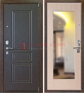 Коричневая стальная дверь с зеркалом МДФ внутри ДЗ-27 в Старой Купавне