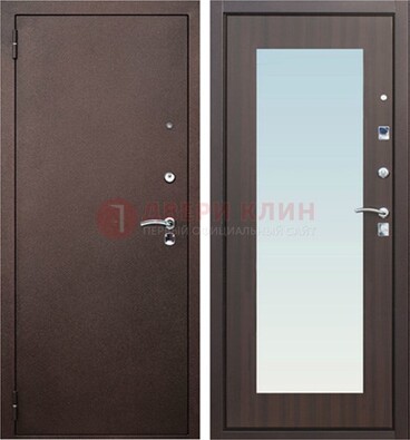 Коричневая входная дверь с зеркалом МДФ внутри ДЗ-40 в Старой Купавне