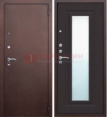 Коричневая металлическая дверь с зеркалом ДЗ-43 в Старой Купавне