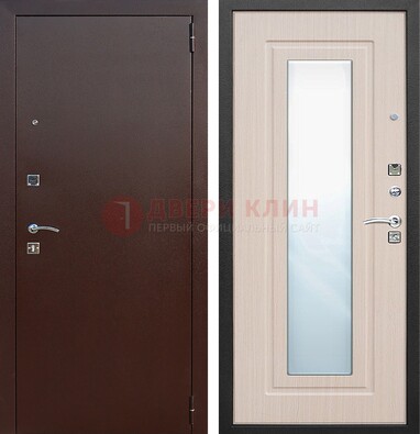 Входная дверь с порошковым покрытием филенчатой МДФ и зеркалом ДЗ-65 в Старой Купавне