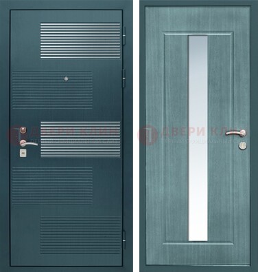 Входная дверь с зеркальной вставкой внутри с голубым МДФ с зеркалом ДЗ-71 в Старой Купавне