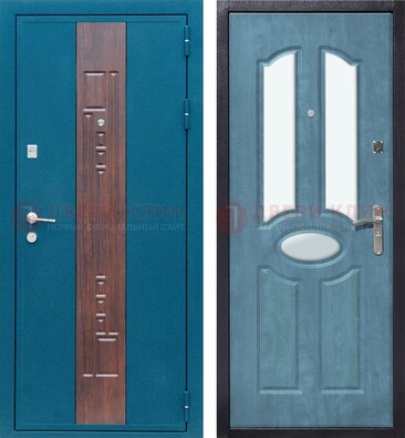 Голубая металлическая дверь МДФ с тремя зеркальными вставками ДЗ-78 в Старой Купавне