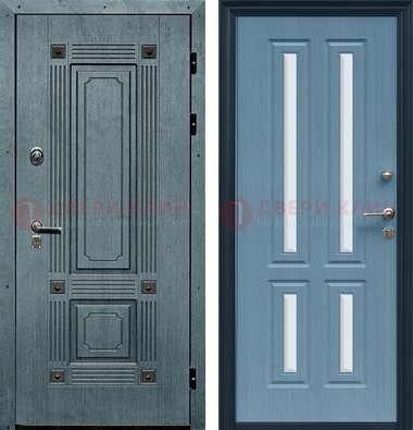 Голубая филенчатая дверь с МДФ и зеркальными вставками внутри ДЗ-80 в Старой Купавне