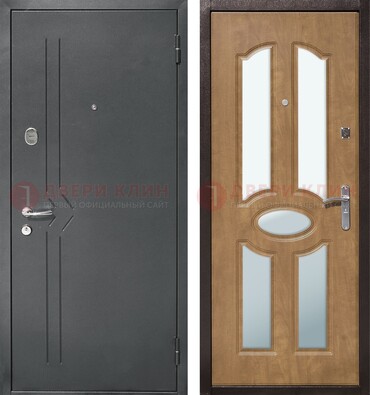 Железная серая дверь с порошковым напылением и МДФ с зеркалом ДЗ-90 в Старой Купавне